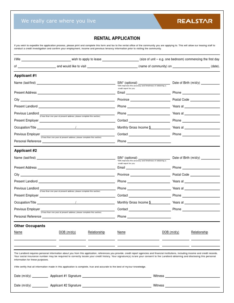 Rental Application Form for Leasing | PDF | Credit History | Lease