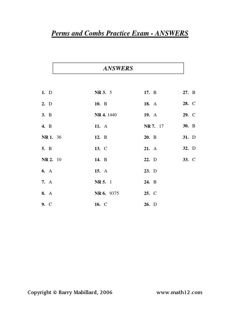 Principles of Math 12 Permutations and Combinations Practice Exam