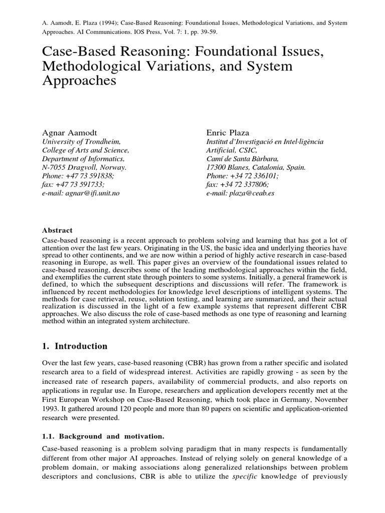 Overview of Case-Based Reasoning | PDF | Knowledge Representation And ...