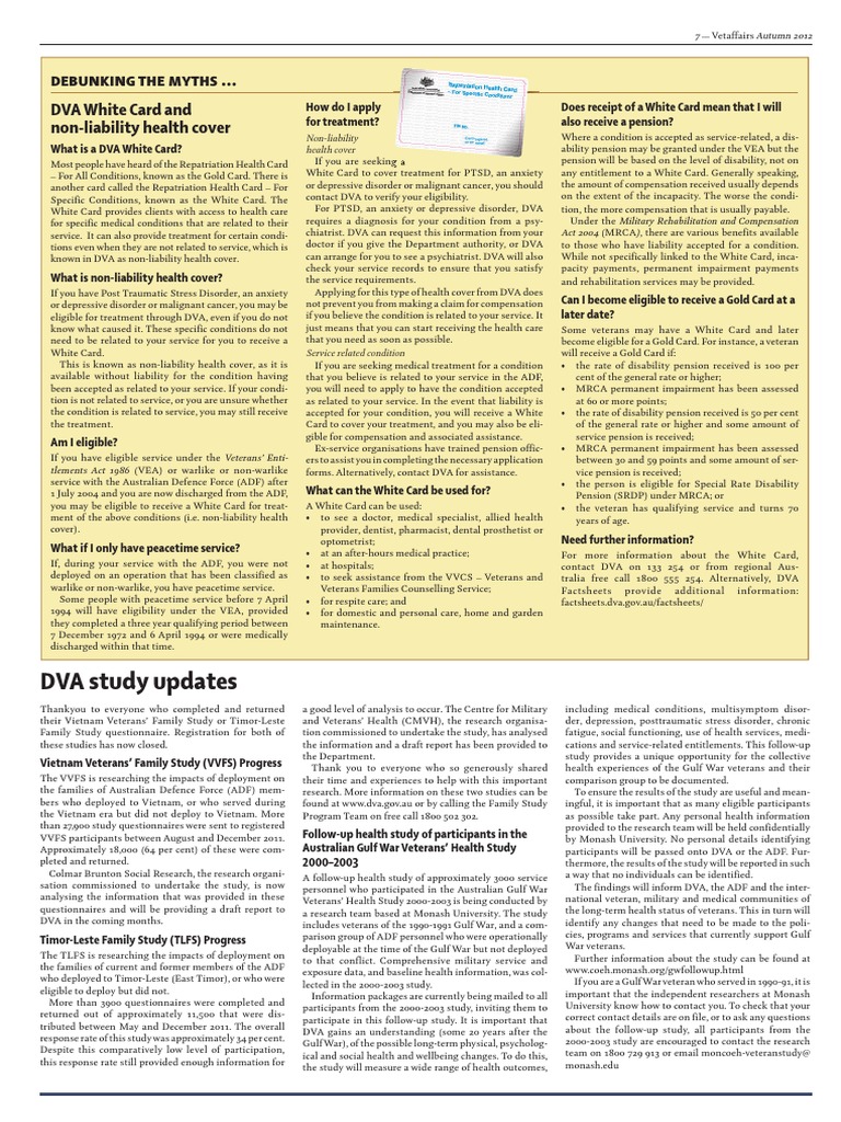 DVA White Card | PDF | Veteran | Health Care