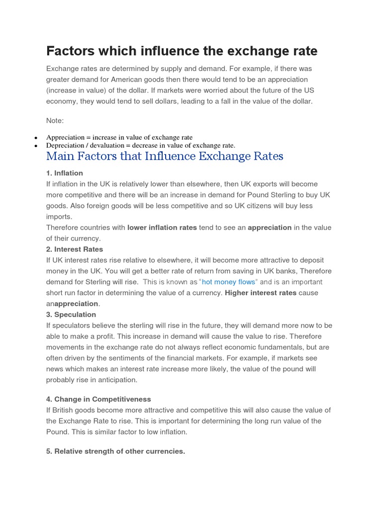 Factors Which Influence The Exchange Rate Exchange Rate Current Account