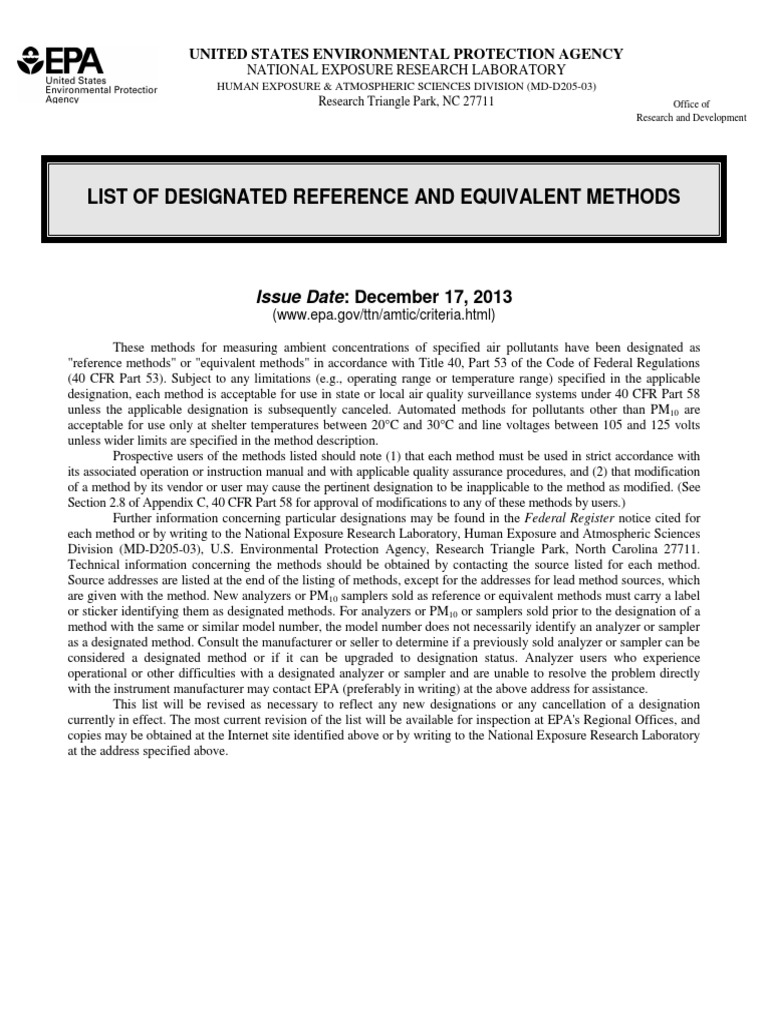US EPA Reference Equivalent Methods List Updated 17 Dec.2013 PDF