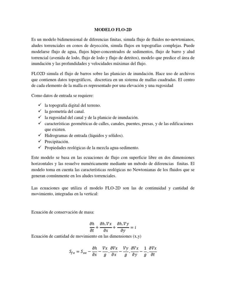 Modelo FLO-2D para Simulación de Flujos | PDF | Movimiento (física ...
