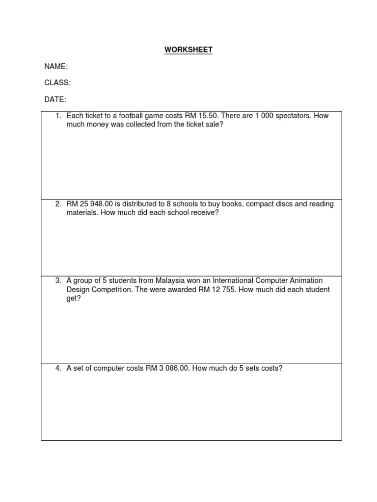 Math Word Problems Worksheet | PDF