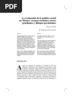 La Evaluacion de La Politica Social en Mexico