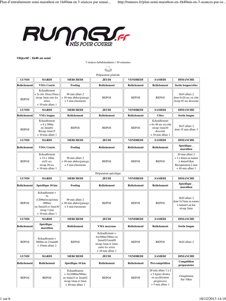 Plan Entrainement Marathon 4h 12 Semaines 3 Séances