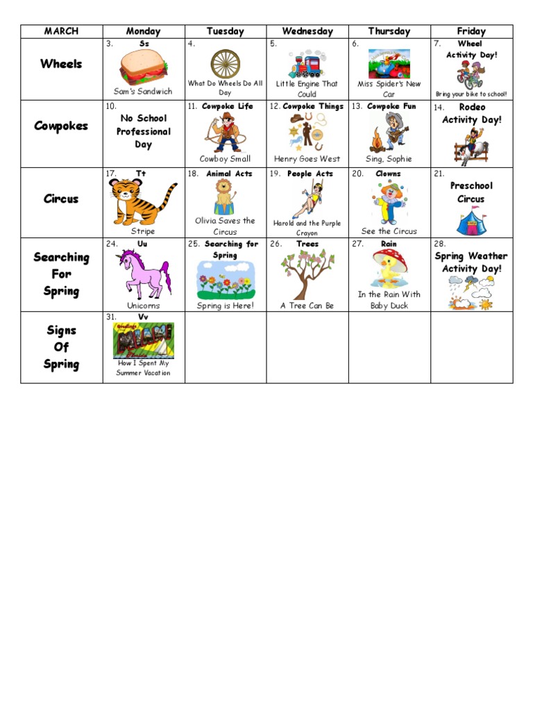 March Themed Activity Schedule | PDF