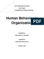 Human Behavior in Organization: Rizal Technological University Boni Campus College of Engineering & Industrial Technology
