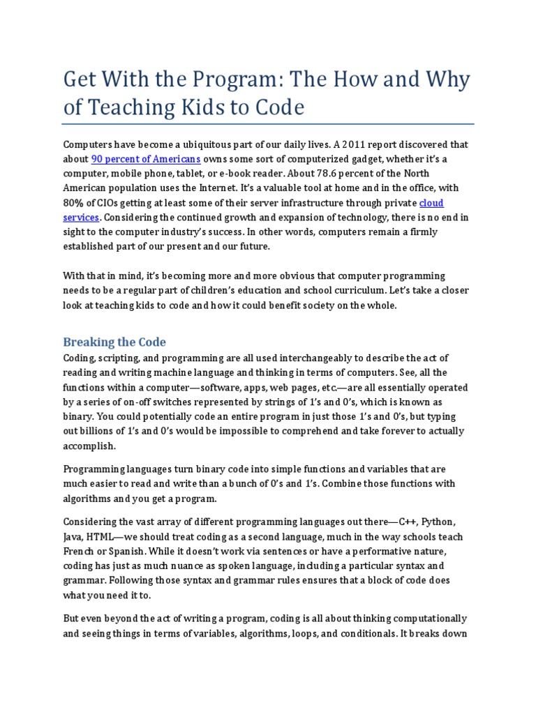 Teaching Kids to Code: Benefits & Tools | PDF | Scratch (Programming ...