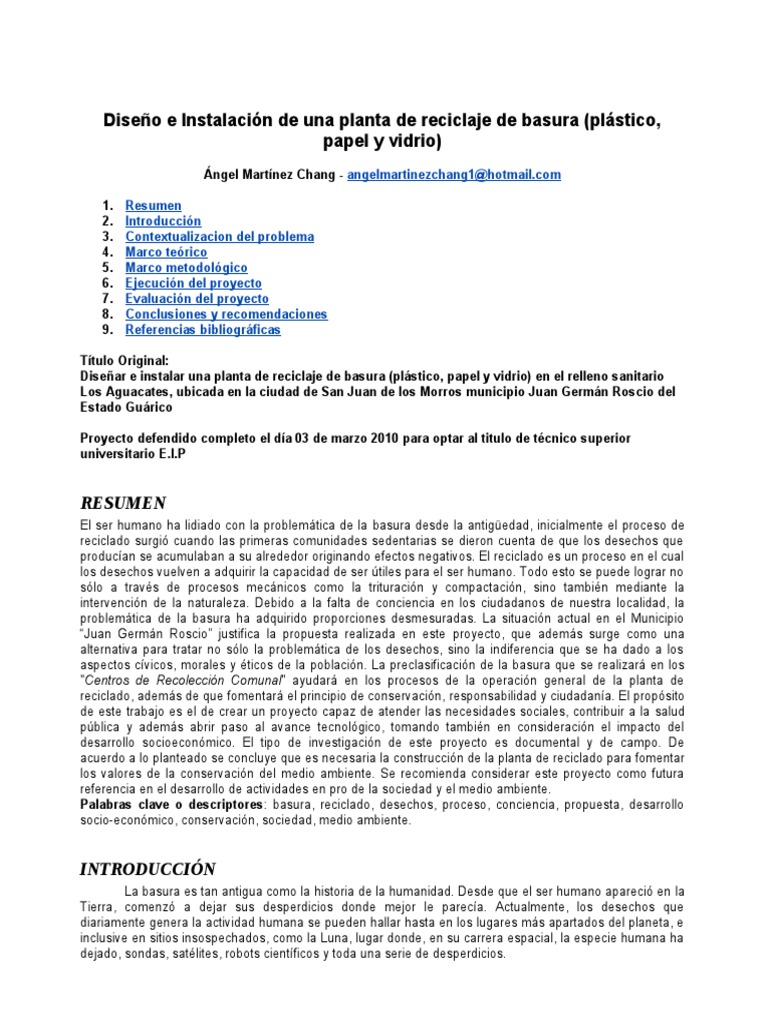 Diseño de Planta de Reciclaje de Basura | PDF | Vertedero | Residuos