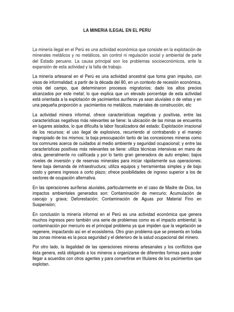 Impacto Ambiental de la Minería Ilegal en Perú | PDF | Minería | Perú