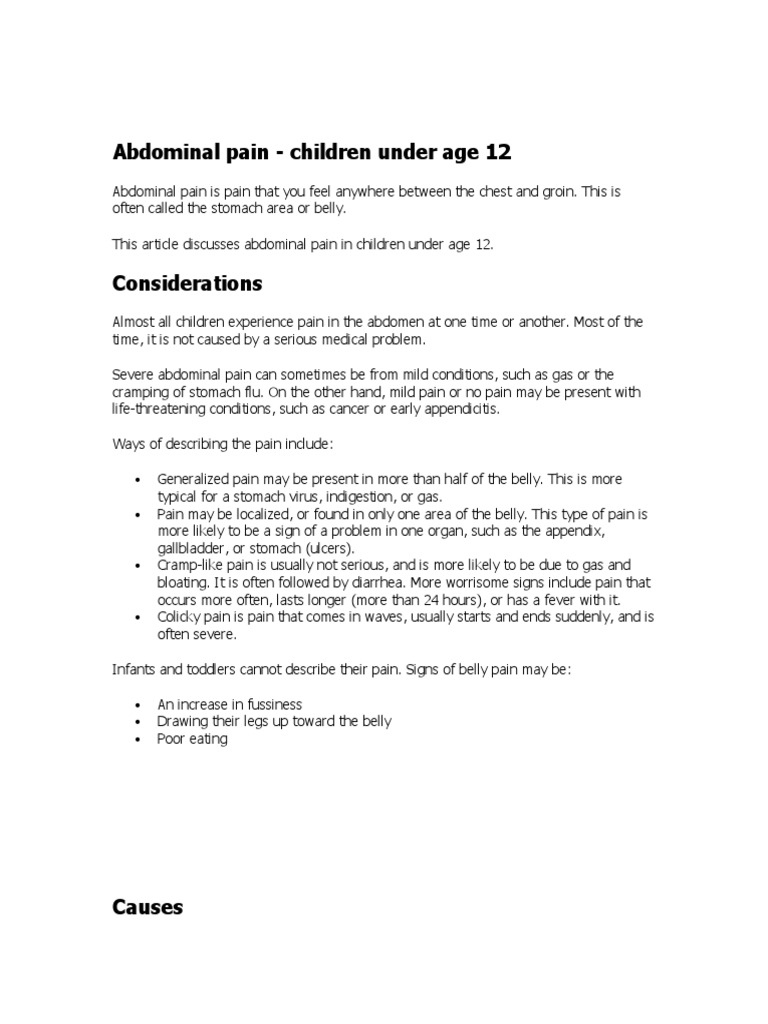 Abdominal Pains in Children Under 12 PDF Abdomen Pain