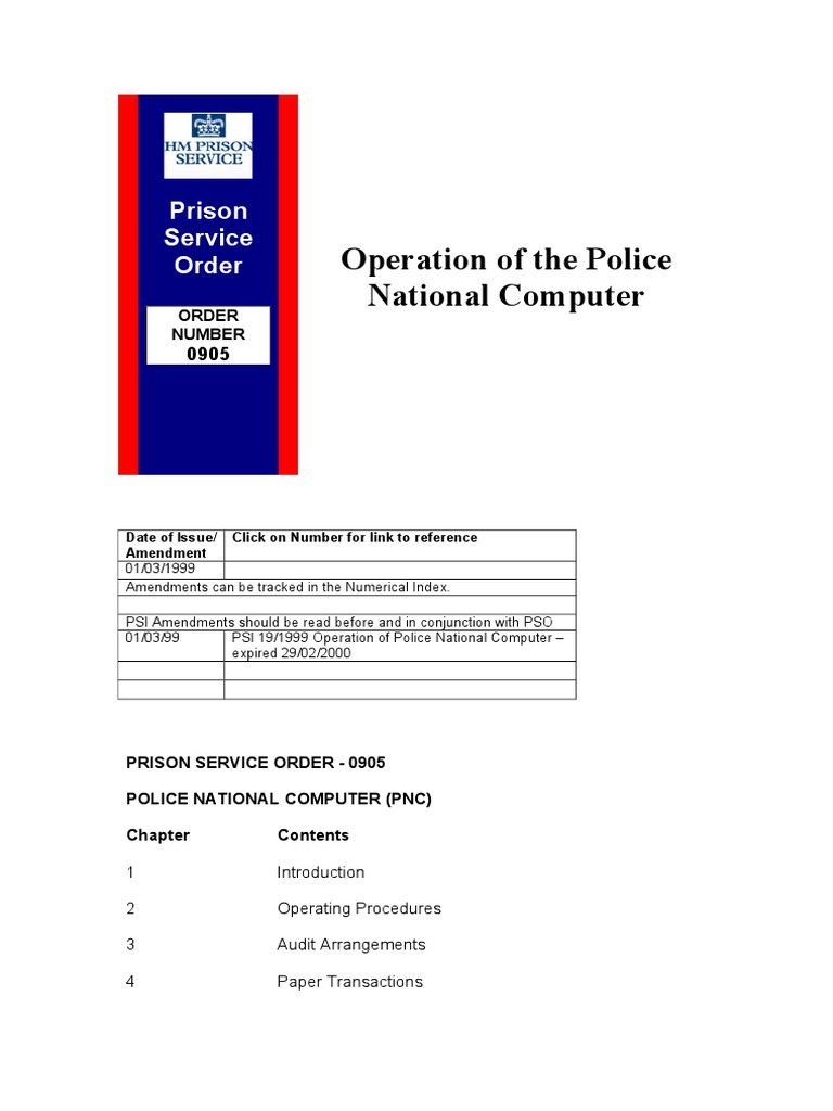 PNC Operation Guidelines for Prisons | PDF | Password | National Security