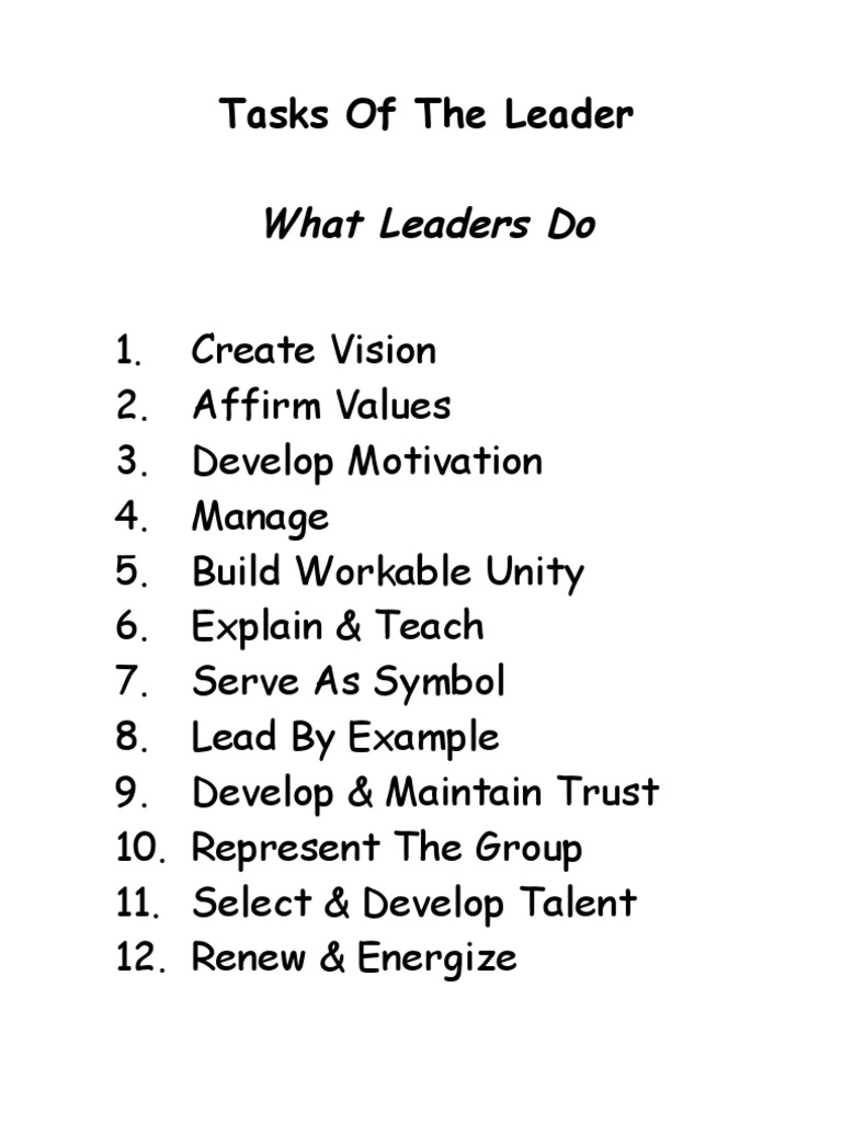Leader Task Responsibilities | PDF | Self-Improvement