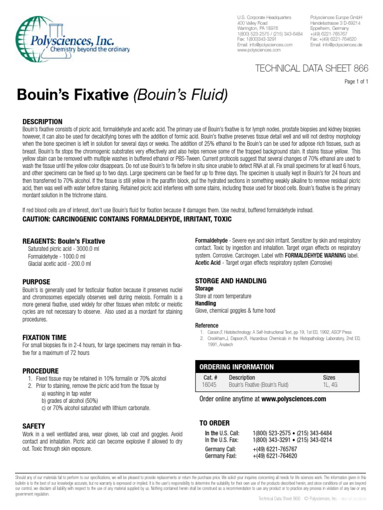 Bouin's Fixative Fixation (Histology) Histology