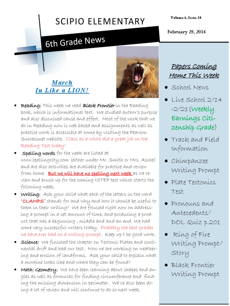 Scipio Elementary 6th Grade New S PDF Further Education Schools