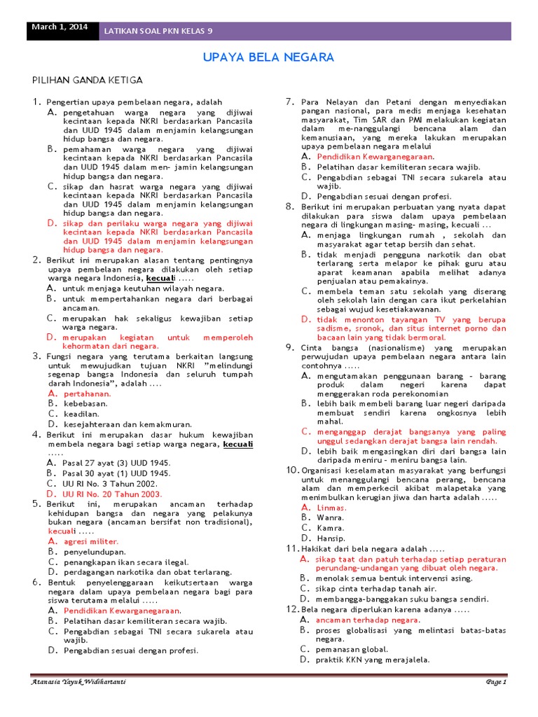 Soal Soal Pilihan Ganda Ppkn Kur 2013 Materi Kebangkitan Nasional