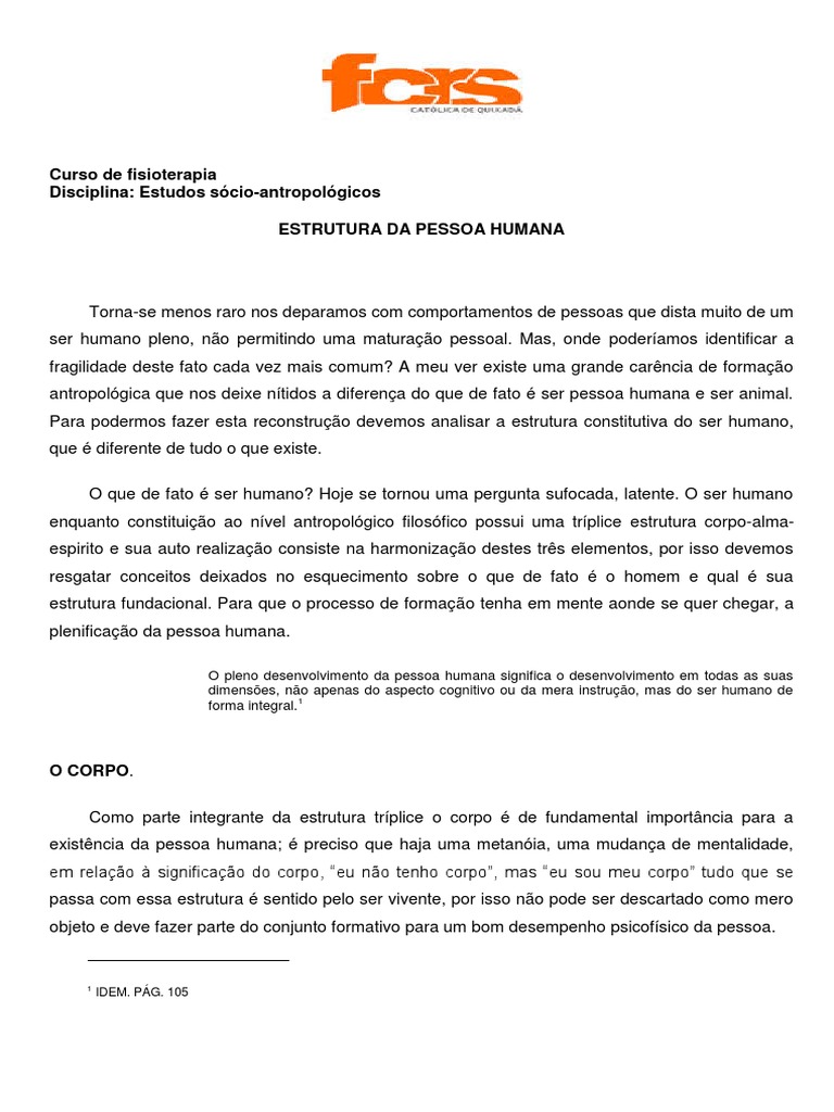Estrutura da Pessoa Humana | PDF | Espírito | Homo Sapiens