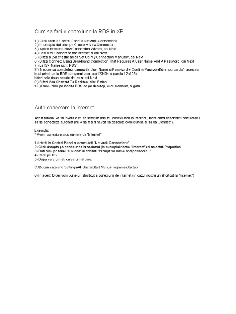 Setare Conexiune RDS în Windows XP | PDF | Computers