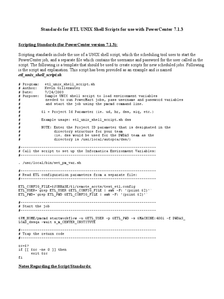 ETL UNIX Script Standards for PowerCenter | PDF | Directory (Computing ...