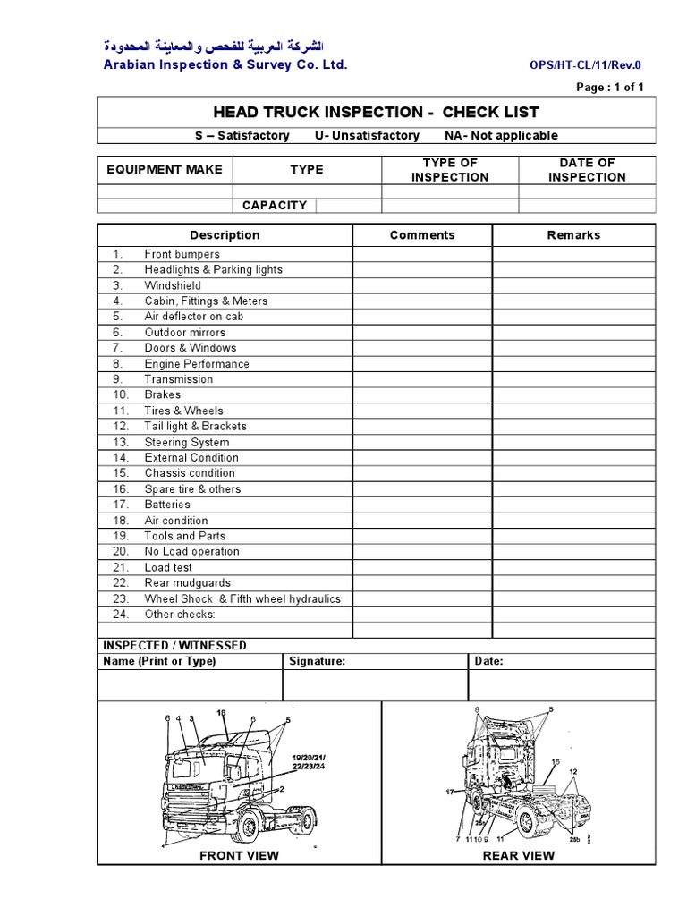 Head Truck Inspection Checklist | PDF