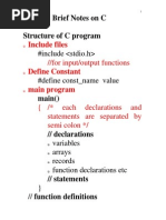 Include Files: Brief Notes On C Structure of C Program