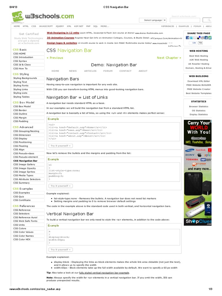 CSS Navigation Bar | PDF | Cascading Style Sheets | Websites