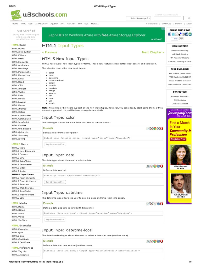 HTML5 Input Types | PDF | Html | Html Element