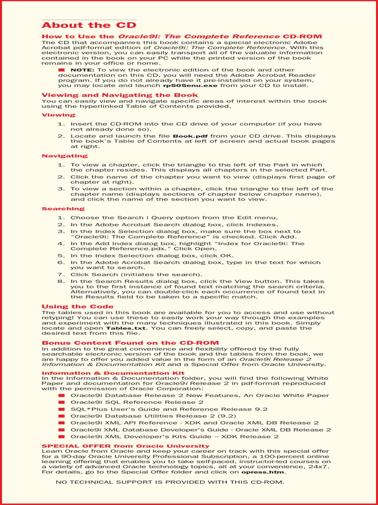 Oracle9i CD-ROM User Guide | PDF