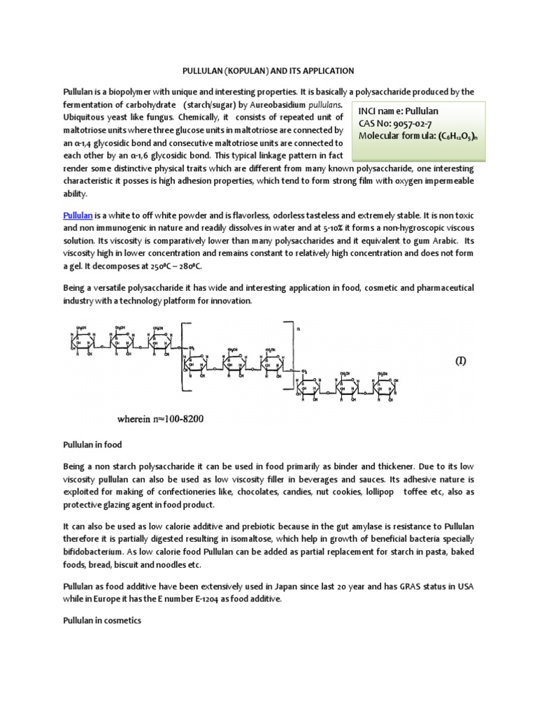 Pullulan: Versatile Uses in Skincare | PDF | Polysaccharide | Starch
