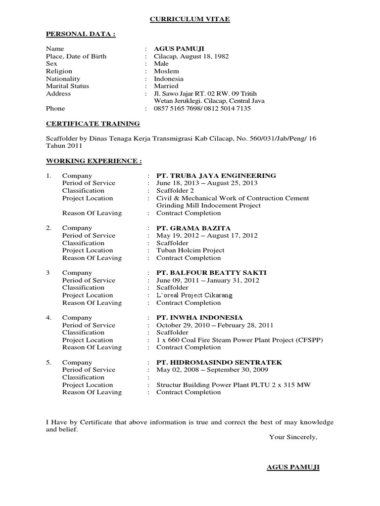 Agus Pamuji Scaffolder CV | PDF