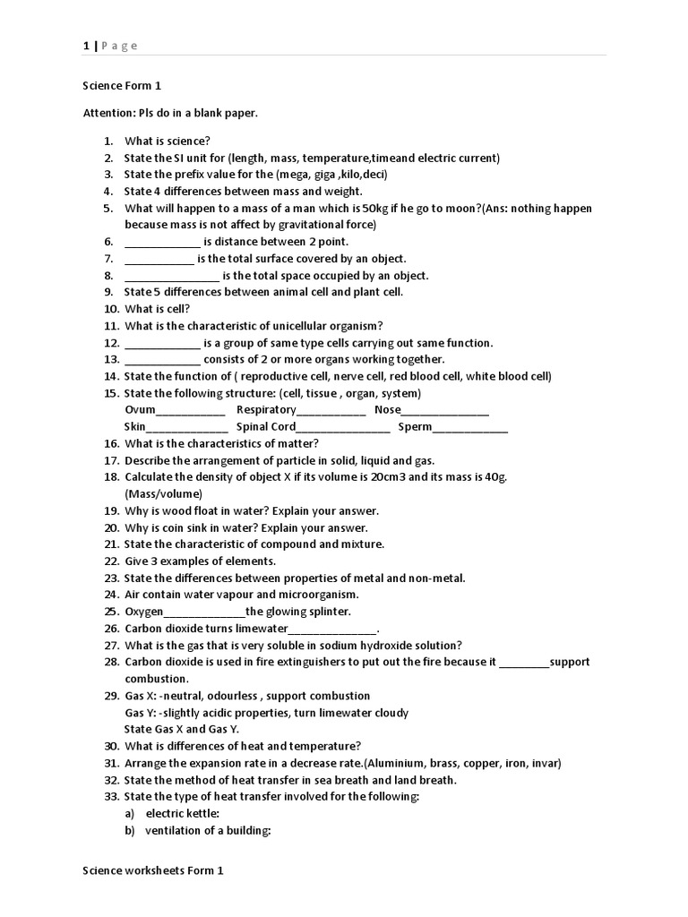 Science Form 1 | PDF