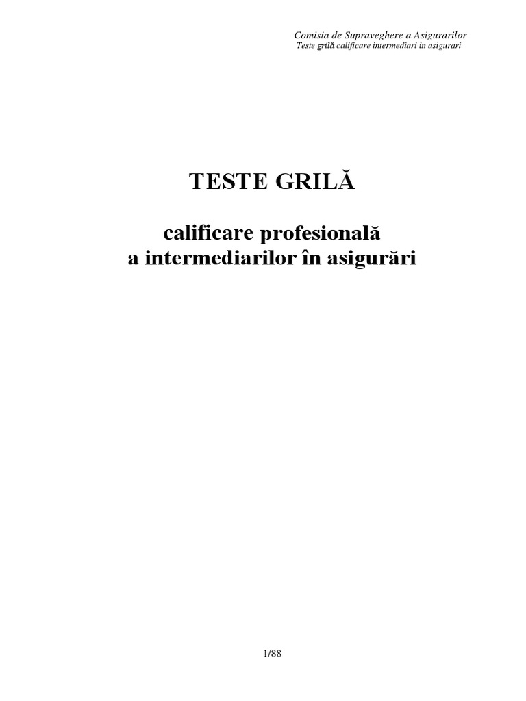 Teste Grila Registrator Medical Cu Raspunsuri Teste Grila Calificare Raspunsuri | PDF
