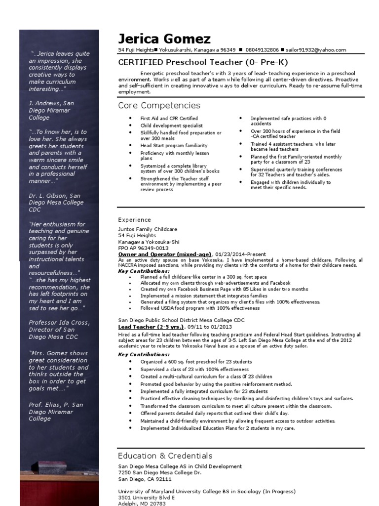 Pre k Teacher Resume Preschool - 1618098704