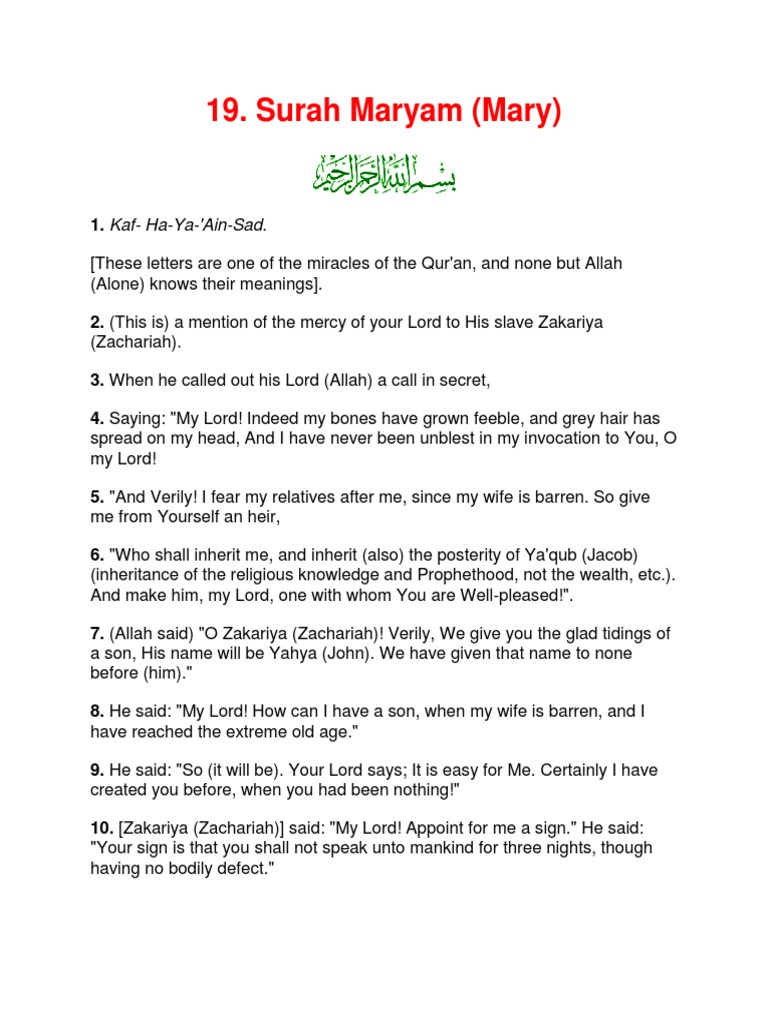 Surah Maryam Translation Prophets And Messengers In Islam Jesus In Islam