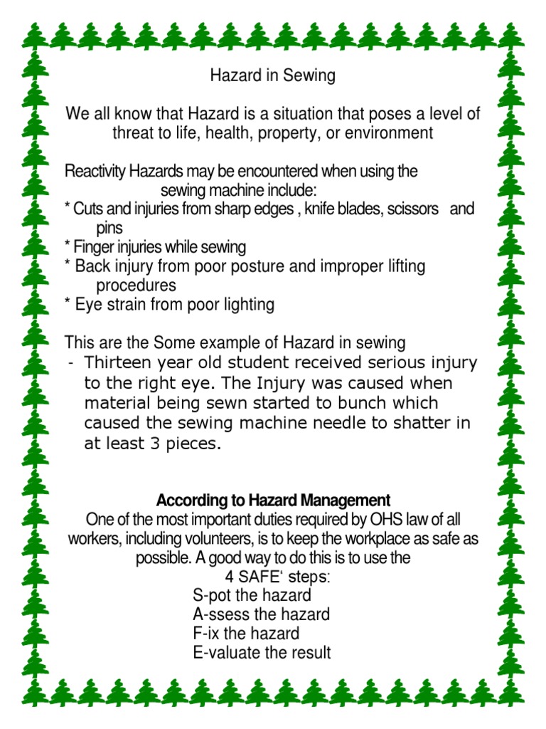 Hazard in Sewing (1) Sewing Working Conditions
