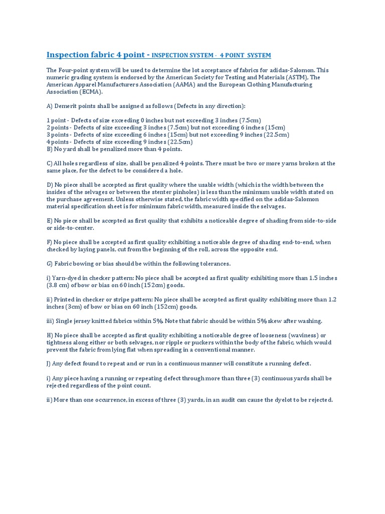 4-Point Fabric Inspection Guidelines | PDF | Knitting | Clothing Industry