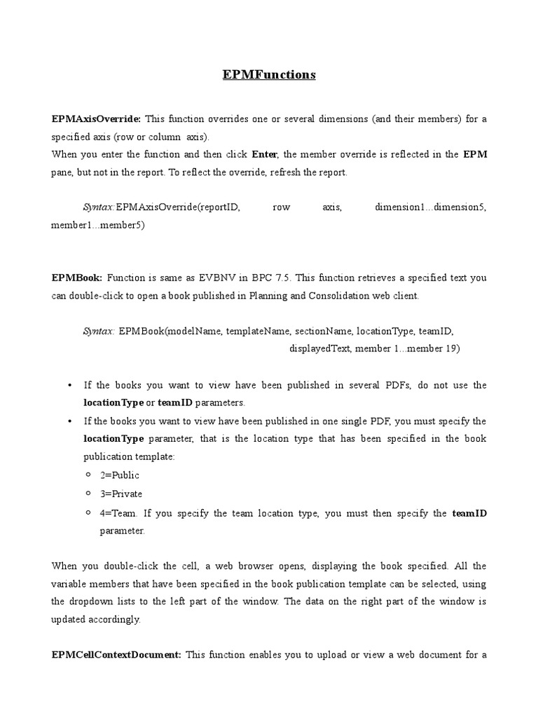 EPM Functions and Syntax Overview | PDF | Databases | Computing