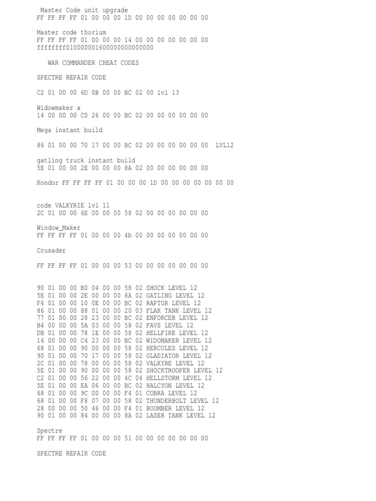 War Commander Cheat Codes List | PDF | Sports