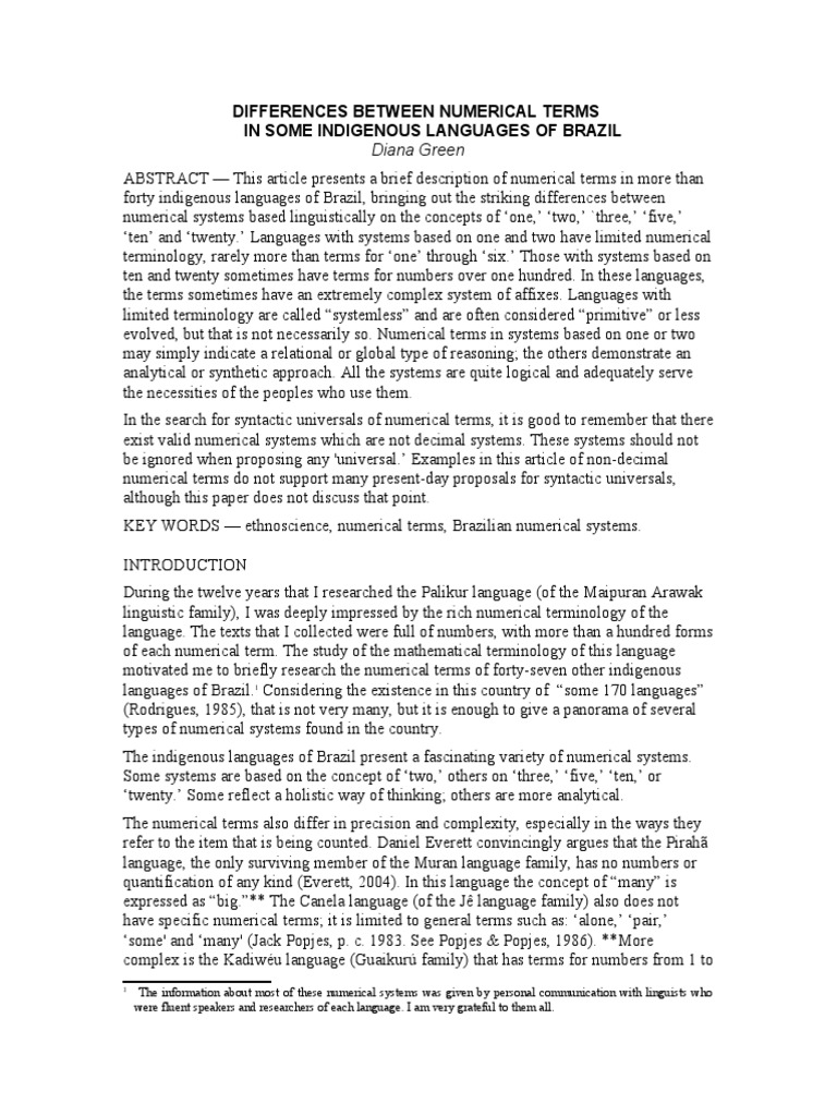 Differences Between Numerical Terms in Some Indigenous Languages | PDF ...