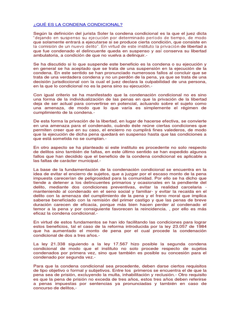 QUÉ ES LA CONDENA CONDICIONAL PDF Castigos Prisión
