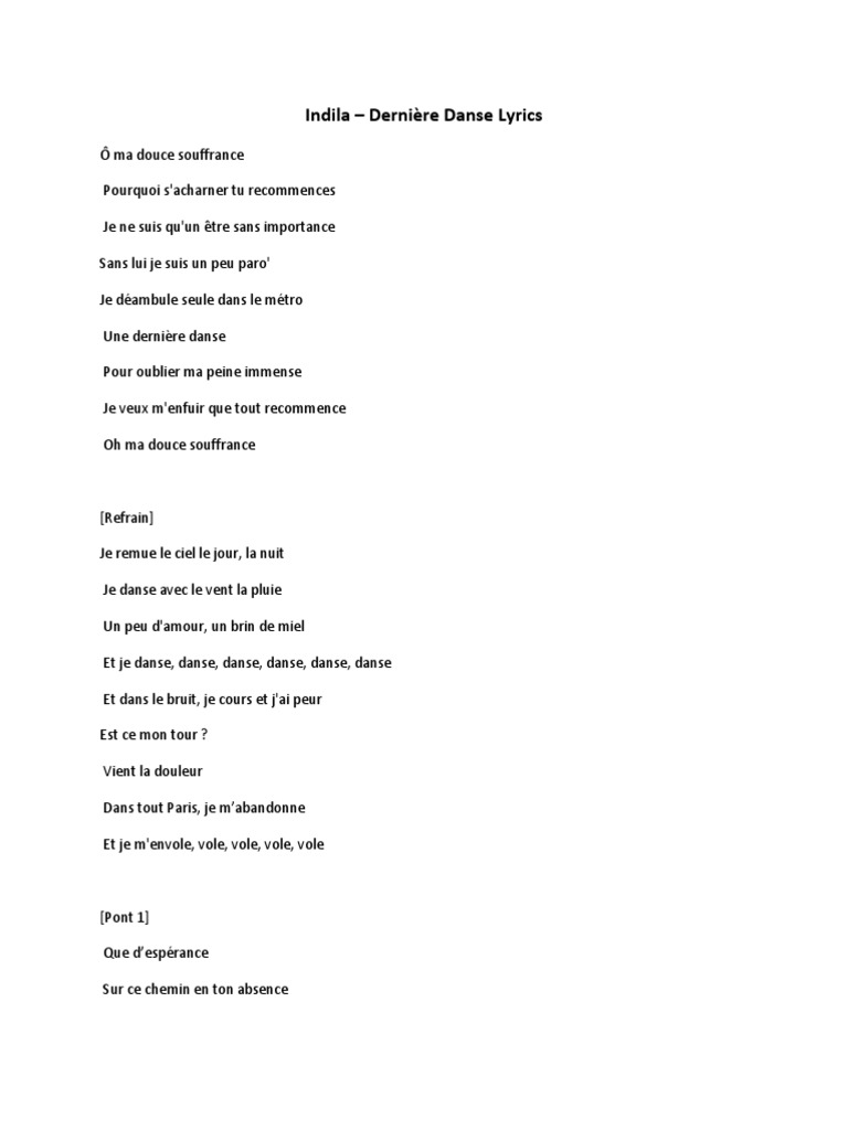 Paroles De Kyo Je Cours Indila - Dernière Danse Lyrics | PDF