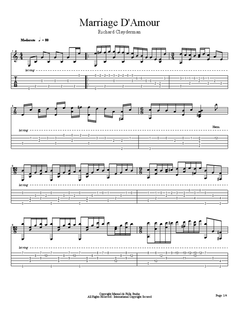 Marriage D Amour For Guitar