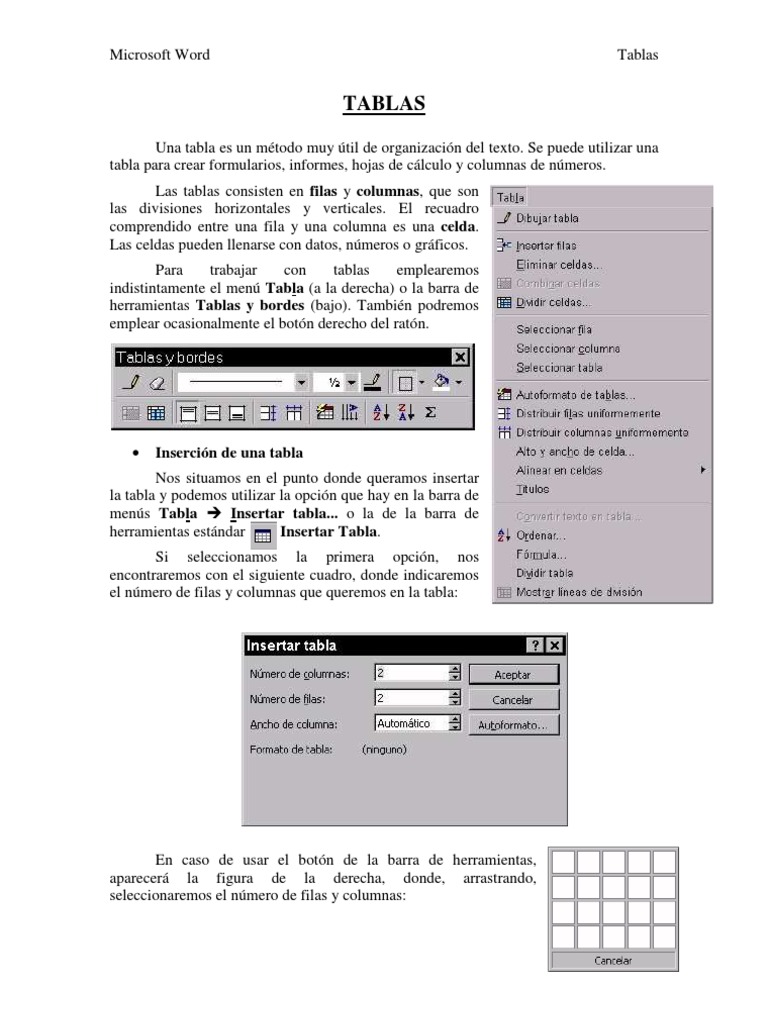 Tablas en MS Word Teoría PDF Tabla (base de datos) Point and Click