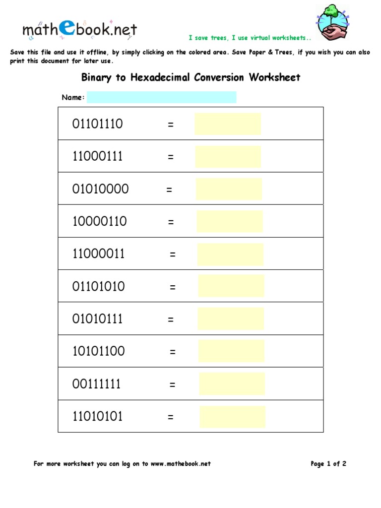 Binary To Hexadecimal Conversion Worksheet: Name | PDF