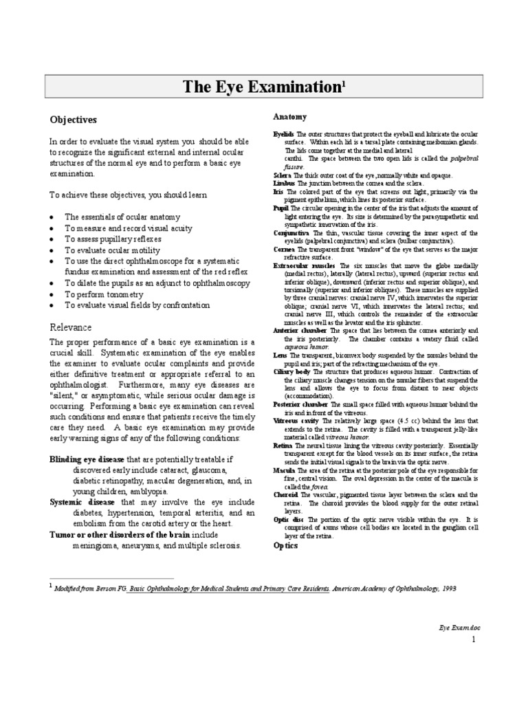 Essential Guide to Eye Examination | PDF