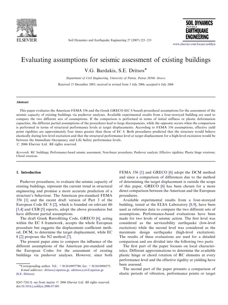 Seismic Assessment of Existing Buildings | PDF | Plasticity (Physics ...
