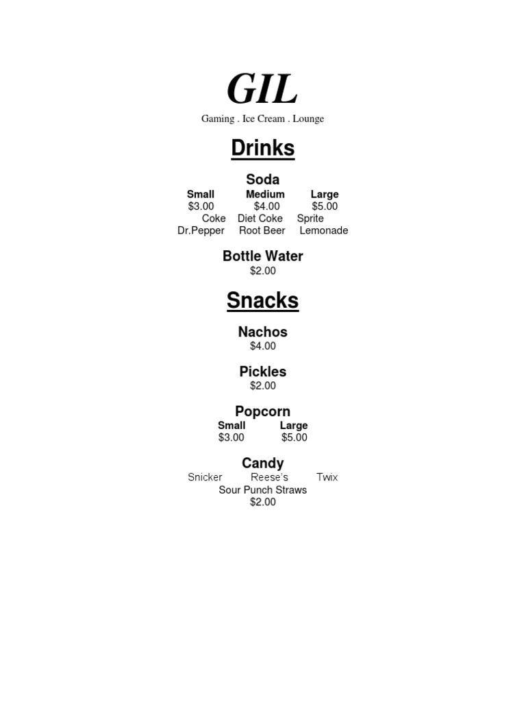 GIL Menu: Snacks & Frozen Treats | PDF