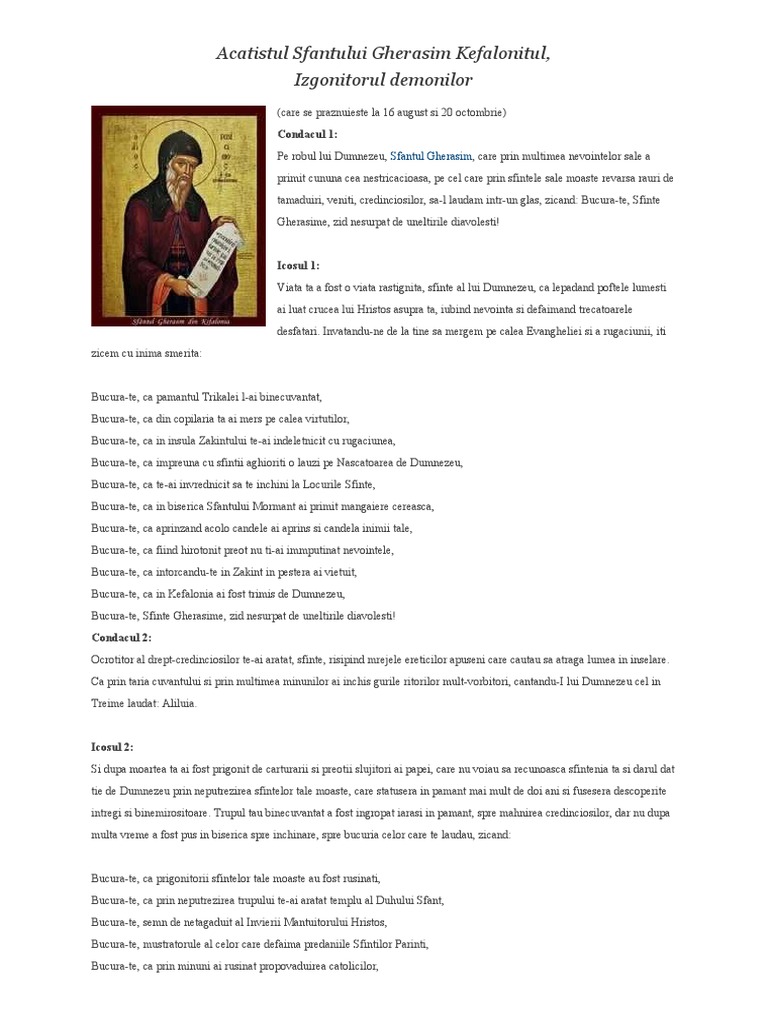 Acatistul Sf Gherasim Audio Acatistul Sfantului Gherasim Kefalonitul | PDF