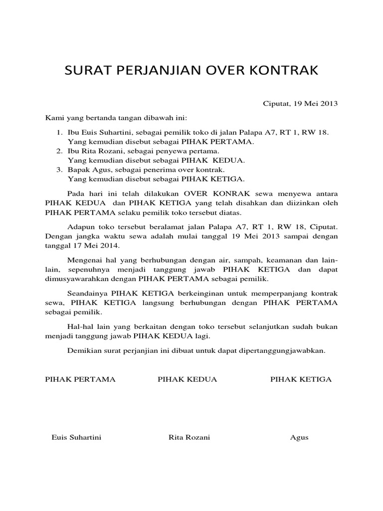 Surat Perjanjian Over Kontrak | PDF